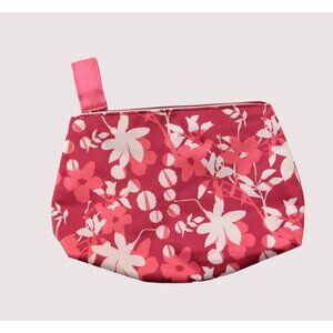 Estee Lauder Floral Cosmetic Bag Pink White Zip Closure Ribbon Zipper Pull